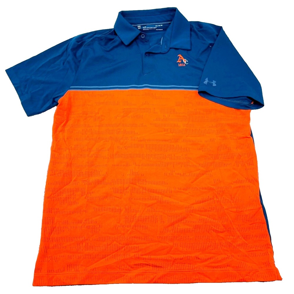 Under Armour Polo Shirt Men Medium Blue Orange Performance Colorblock Golf Adult